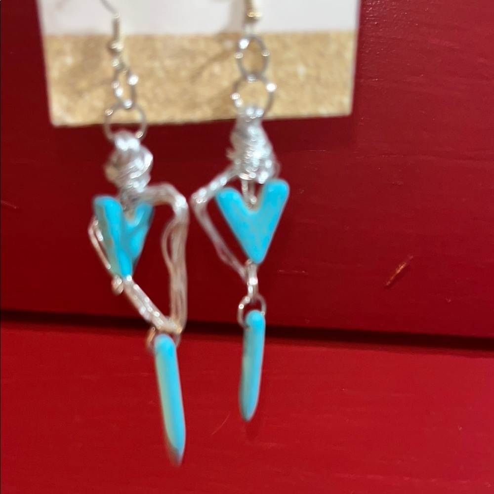 Silver and Turquoise Heart Earrings